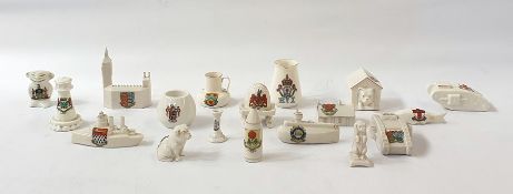 A quantity of goss and goss type crested china, to include a model of a tank, a boat, the houses