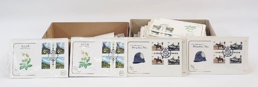 Box of approx 60 unaddressed decimal GB First Day Covers and a box of used decimal high values (2