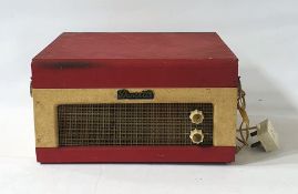 A Dansette record player, 1960's in hinged cream and red case 34.5 x 31.7cm