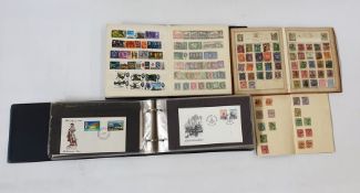 Rowlan postage stamp album circa 1900 with a few stamps, album of World First Day Covers, stock book
