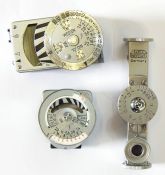 F Leitz Wetzlar metal light meter (boxed), a Leica light meter no.45449 and a Leica light meter no.