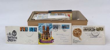 Box of approx 100 First Day Covers from 1940 to 1972, plus five pence First Day Covers
