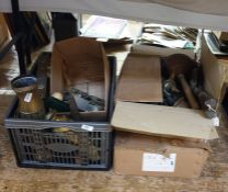Five boxes of assorted miscellaneous items to include brasswares, decorative ethnic items, etc