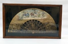 19th century fan with gilt and simulated tortoiseshell guards, printed leaf of 