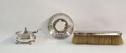 Silver rectangular salt, with hinged cover, gadrooned border on short pad of feet, Birmingham