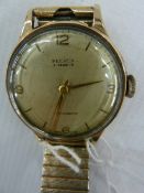 Mid twentieth century gent's Peerex 9 ct gold wristwatch with second hand on gilt strap