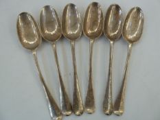 Set of six Georgian rattail silver spoons (hallmarks rubbed), 7.3ozt  Condition Report.