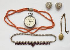 Double string of coral pearls, string of freshwater baroque pearls, diamante and other costume