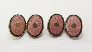 Pair silver gilt and pink guilloche enamel double oval and chain cufflinks Condition Reportno