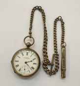 Late Victorian Waltham open-faced silver pocket watch with subsidiary seconds dial, key winding,