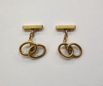 Pair 18ct gold oval loop bar and chain pattern cufflinks, each having pair interlinked ovals and