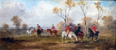 Unattributed (19th century) Pair oils on board  Hunting scenes, 14cm x 30cm (both framed with