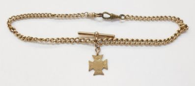 Gold-plated double graduated curb-link albert chain with 9ct gold fob