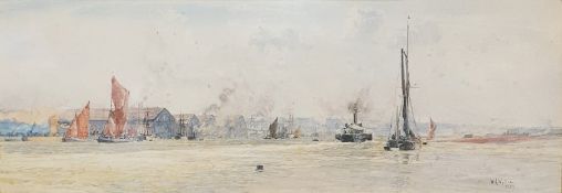 W L Wyllie (1851-1931) Watercolour drawing  Sailing boats in an estuary, signed lower right and