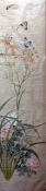 Pair Chinese watercolour drawings Trailing floral sprays with butterflies, 80cm x 19cm (2)