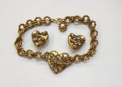 1980's Butler & Wilson gilt metal faux pearl and faux diamond necklace and matching pair clip