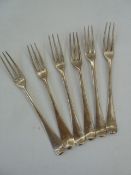 Set of six Georgian silver three-prong forks, Old English pattern, various makers and dates, 7.