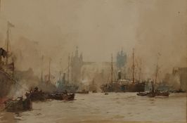 Charles Edward Dixon (1872-1934) Watercolour drawing  Pool of London with shipping and Tower