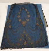Black lace mantilla veil, a large black lace shawl, a Victorian black lace collar and part of a