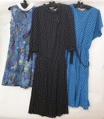 Blue velvet mini dress labelled 'Pop Chick' with a white lace fichou to the collar and white lace