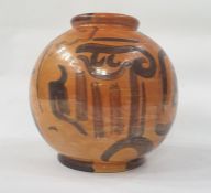 20th century continental vase of ovoid form, orange ground lustre finish and decorated in the manner