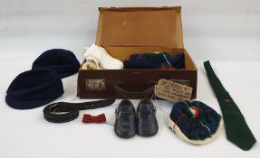 Assorted boy's wool blue caps, three balaclavas, knitted pompom hats, ties, one with Welsh dragon, a