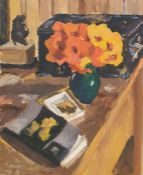 Paul Lucien Maze (1887-1979)  Acrylic on board Still life with nasturtiums, signed lower left, 41.