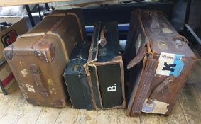 Various vintage cases including a large leather travelling trunk with P&O labels Oriental line, a