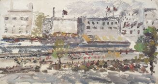 W.G. Scott-Brown 'Bill' (1897-1987) Acrylic on board Queen Elizabeth's coronation along the Mall,