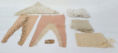 Two early 19th century chiffon fichou with lace detail, a cream lace shawl and other pieces and five