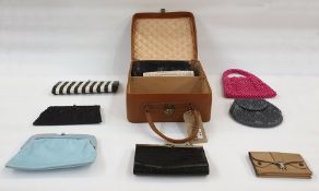 Quantity of vintage and later handbags within a leather case
