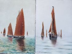 W G England Oil on board Sailing ships, a pair each signed lower left 23cm x 15.5cm (2)