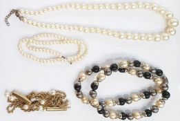 Faux-pearl choker, several strings of faux-pearls and large quantity of loose faux-pearls in packets