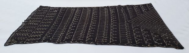 Early 20th century black Assuit shawl with silver-coloured metal, geometric and diamond design on