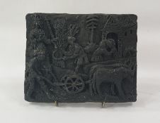 Marlene Badger cast resin sculpture, harvest scene plaque, 22cm