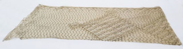 Early 20th century cream Assuit shawl with gold-coloured hammered metal design (one edge has been
