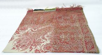 Large 20th century Paisley shawl in pinks, reds and rusts with a central cream design, 173cm x 162cm