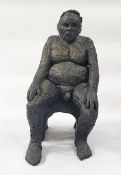 Marlene Badger terracotta sculpture- seated man on stool, 28cm tall