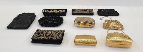 Four various gilt metal and gold mesh evening bags, a vintage beaded bag labelled 'Made in