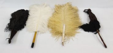 Ostrich feather fan on tortoiseshell guards, cream ostrich feather fan on four mother of pearl