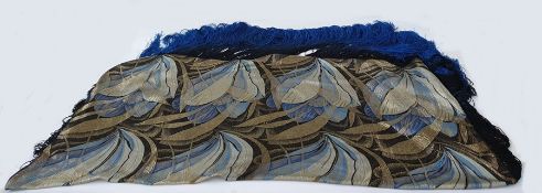 Circa 1920's lame silk brocade shawl  with ornate large scale Art Deco pattern , picked out in gold,