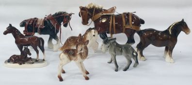 Assorted china wares to include Cooper Craft figures, shire horses etc.