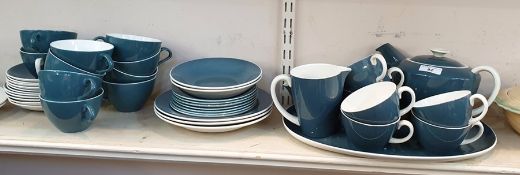 Mid 20th century Poole pottery tea set in teal blue and cream and several matching Poole items