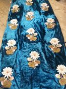 Large 19th century velvet train/cover embroidered with silk and satin appliqued flowers, bead