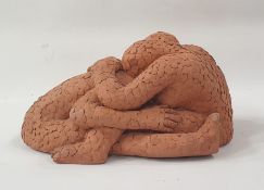 Marlene Badger terracotta sculpture - seated consoling couple, 10cm tall