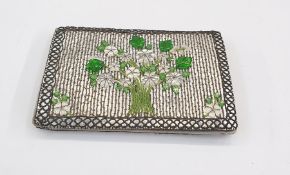Vintage 1940's/50's evening bag, silver-coloured leather embellished with glass and bead floral