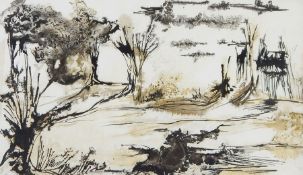 Ove (20th century) Monochromatic watercolours  Abstract landscapes and various further works by
