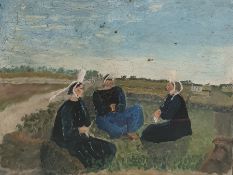W. G. Scott-Brown  'Bill' (1897-1987) Acrylic on board Breton ladies in traditional dress and Breton
