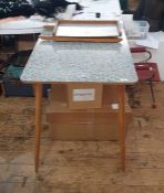 Mid-20th century melamine topped kitchen table together with folding stand (2)
