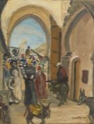 W.G. Scott-Brown 'Bill' Acrylic on panel  'Fez', old Marrakech through arch, titled verso signed